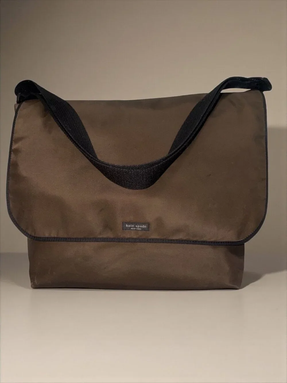 VTG Kate Spade New York Messenger Bag Brown Nylon Crossbody Laptop School Tote